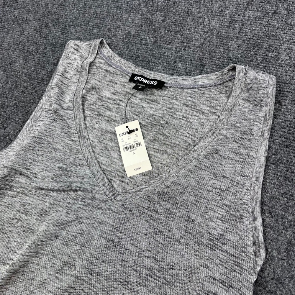 Express Space Dye Cinch Hem Gray Knit Tank Top